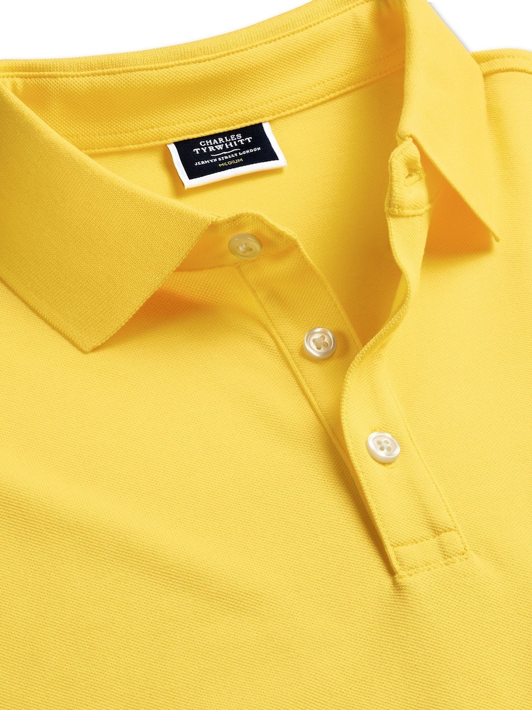Galben - Tricou polo Charles Tyrwhitt Solid Tyrwhitt din bumbac cu mânecă scurtă - Image 3 of 4