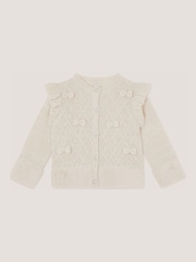 Monsoon Cream Baby Bow Faux Fur Trim Cardigan - Image 1 of 2