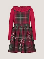 Monsoon Frill Top & Tartan Pinafore Dress Set - Bild 1 von 2