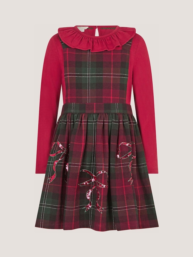 Monsoon Frill Top & Tartan Pinafore Dress Set - Bild 1 von 2 Monsoon Frill Top & Tartan Pinafore Dress Set - Bild 1 von 2