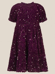 Monsoon Purple Fenella Sequin Velvet Party Dress - Image 1 of 2
