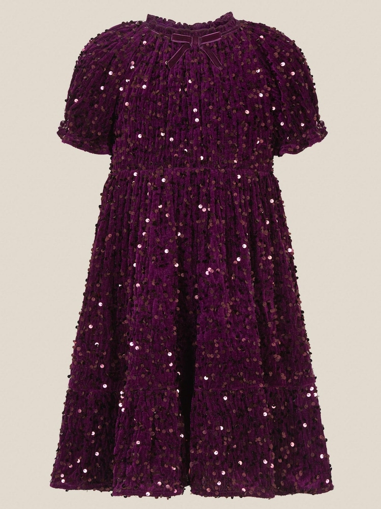 Monsoon Purple Fenella Sequin Velvet Party Dress - Image 1 of 2