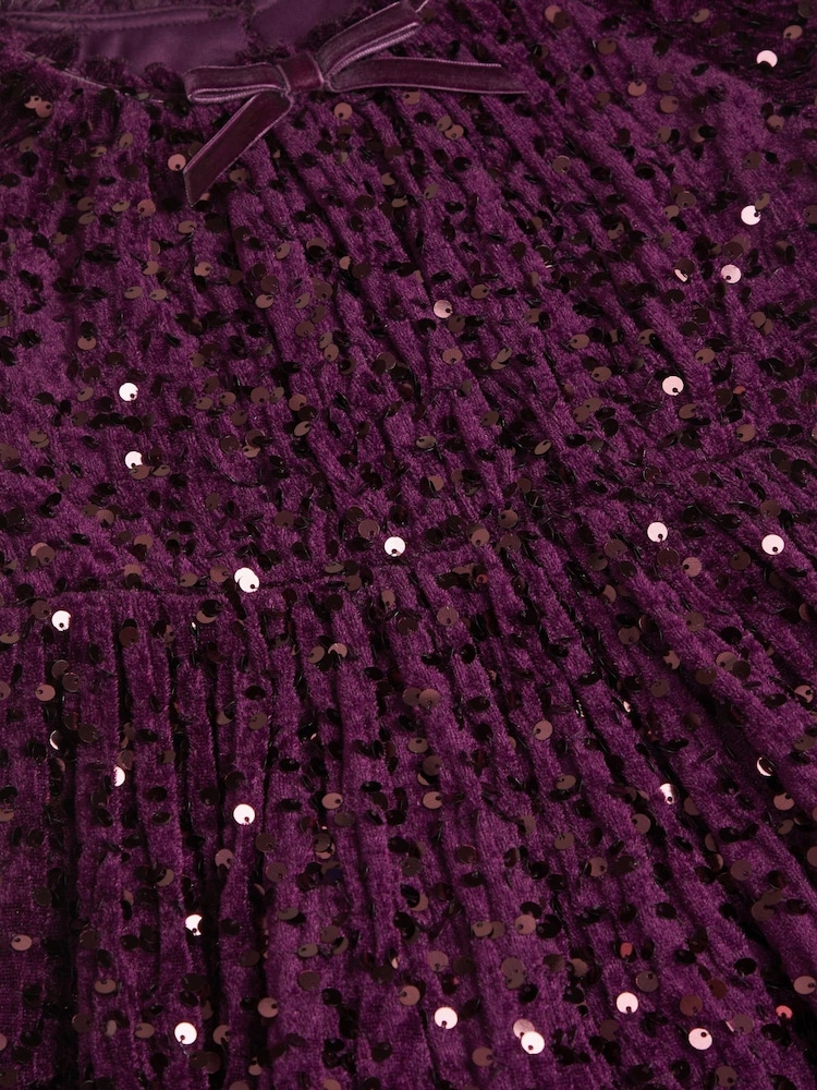 Monsoon Purple Fenella Sequin Velvet Party Dress - Image 2 of 2