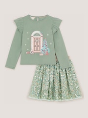 Monsoon Green Christmas Top & Sequin Disco Skirt Set - Image 1 of 2