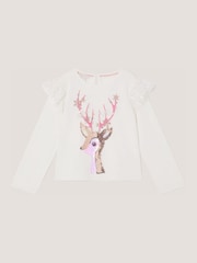 Monsoon Cream Sequin Christmas Reindeer Long Sleeve Top - Image 1 of 2