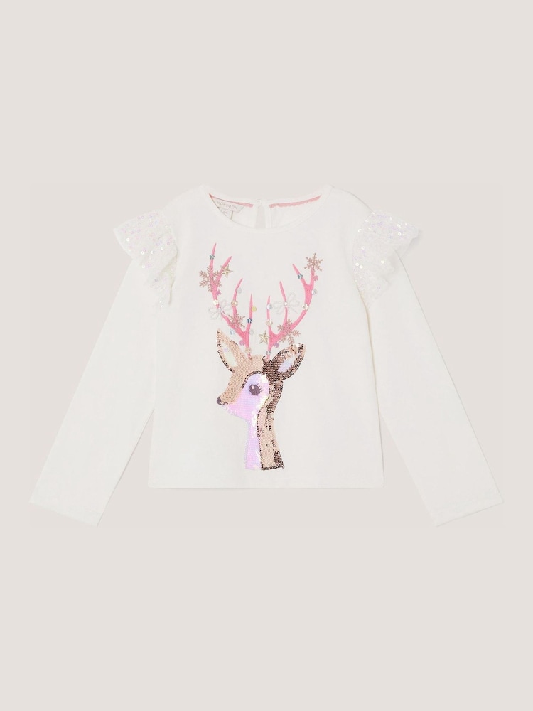 Monsoon Cream Sequin Christmas Reindeer Long Sleeve Top - Image 1 of 2 Monsoon Cream Sequin Christmas Reindeer Long Sleeve Top - Image 1 of 2