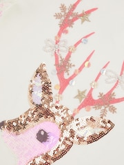 Monsoon Cream Sequin Christmas Reindeer Long Sleeve Top - Image 2 of 2