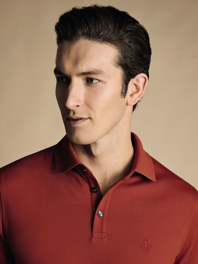 برتقالي - قميص بولو بيكيه قطن سادة بكم قصير Tyrwhitt من Charles Tyrwhitt - صورة 2 من 5