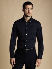 Charles Tyrwhitt Blue Dark Four Way Stretch Button Down Jersey Shirt - Image 1 of 6
