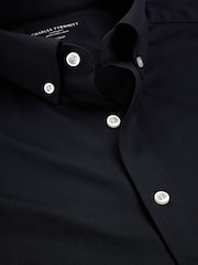 Charles Tyrwhitt Blue Dark Four Way Stretch Button Down Jersey Shirt - Image 5 of 6