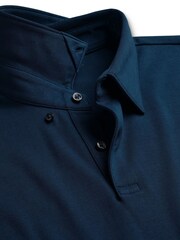 Charles Tyrwhitt Blue Dark 100% Cotton Plain Short Sleeve Jersey Polo Shirt - Image 4 of 5