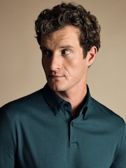Charles Tyrwhitt Blue Light 100% Cotton Plain Long Sleeve Jersey Polo Shirt - Image 2 of 5