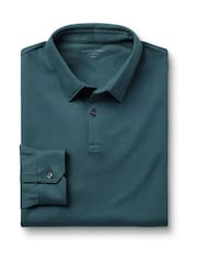 Charles Tyrwhitt Blue Light 100% Cotton Plain Long Sleeve Jersey Polo Shirt - Image 3 of 5