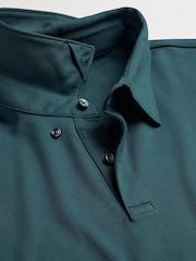 Charles Tyrwhitt Blue Light 100% Cotton Plain Long Sleeve Jersey Polo Shirt - Image 4 of 5