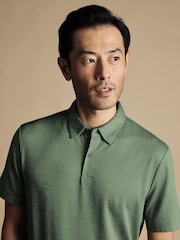 Charles Tyrwhitt Green Cotton Tencel Tyrwhitt Cool Polo Shirt - Image 2 of 5