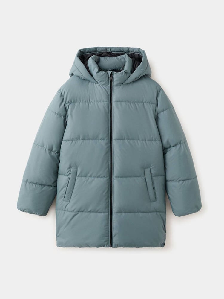Mango Dark Blue Hooded Puffer Amerlong Coat - Image 1 of 4 Mango Dark Blue Hooded Puffer Amerlong Coat - Image 1 of 4