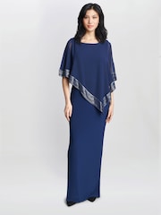 Gina Bacconi Natural Amber Maxi Asymmetrical Cape Dress - Image 1 of 5