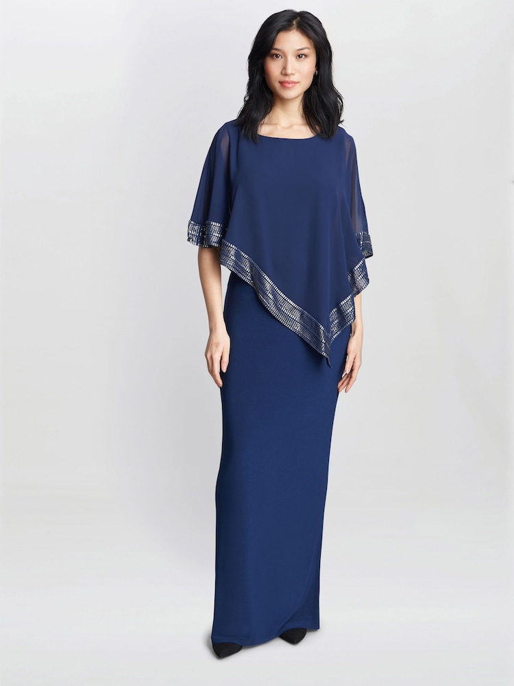 Gina Bacconi Natural Amber Maxi Asymmetrical Cape Dress - Image 1 of 5