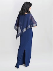 Gina Bacconi Natural Amber Maxi Asymmetrical Cape Dress - Image 2 of 5