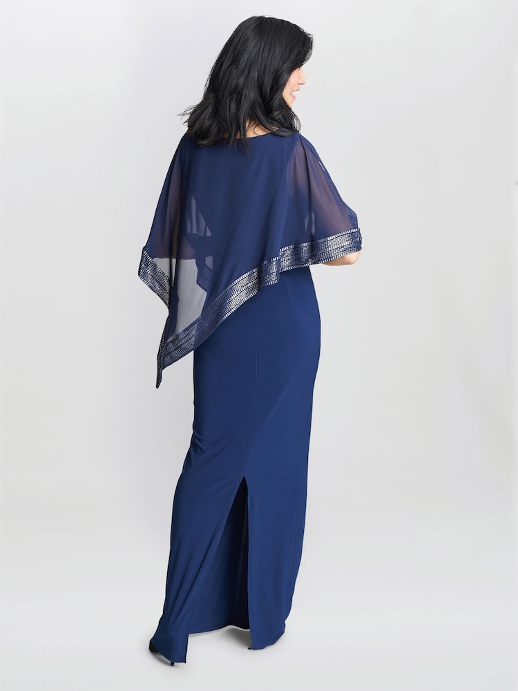 Gina Bacconi Natural Amber Maxi Asymmetrical Cape Dress - Image 2 of 5