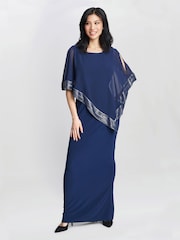 Gina Bacconi Natural Amber Maxi Asymmetrical Cape Dress - Image 3 of 5