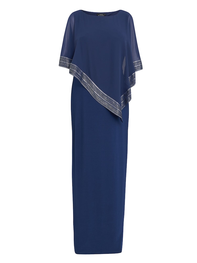 Gina Bacconi Natural Amber Maxi Asymmetrical Cape Dress - Image 5 of 5