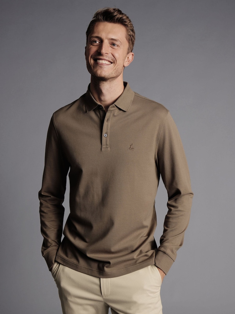 قميص بولو بيكيه سادة بكم طويل من Charles Tyrwhitt - صورة 1 من 5