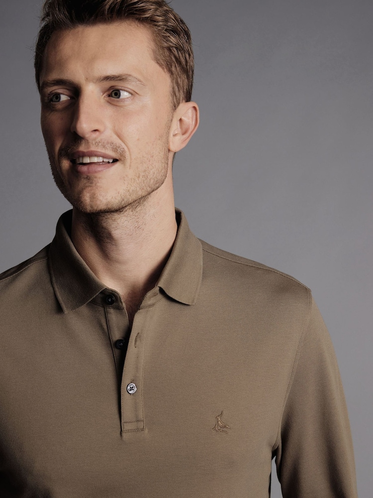 قميص بولو بيكيه سادة بكم طويل من Charles Tyrwhitt - صورة 2 من 5
