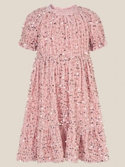 Monsoon Pink Fenella Sequin Velvet Party Dress - Image 1 of 2