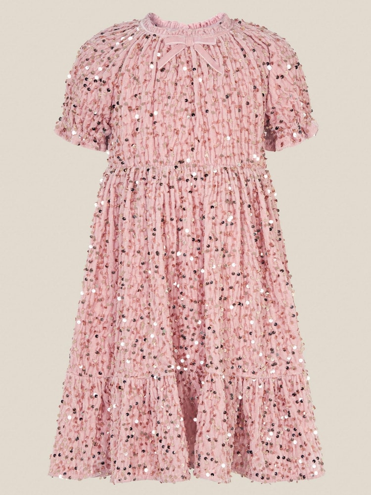 Monsoon Pink Fenella Sequin Velvet Party Dress - Image 1 of 2 Monsoon Pink Fenella Sequin Velvet Party Dress - Image 1 of 2