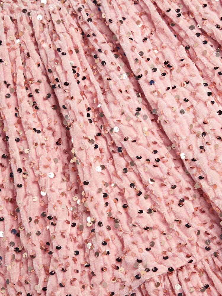 Monsoon Pink Fenella Sequin Velvet Party Dress - Image 3 of 3 Monsoon Pink Fenella Sequin Velvet Party Dress - Image 3 of 3