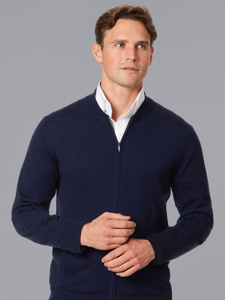 Charles Tyrwhitt Blue Blue Pure Merino Zip Up Bomber Jacket - Image 1 of 6