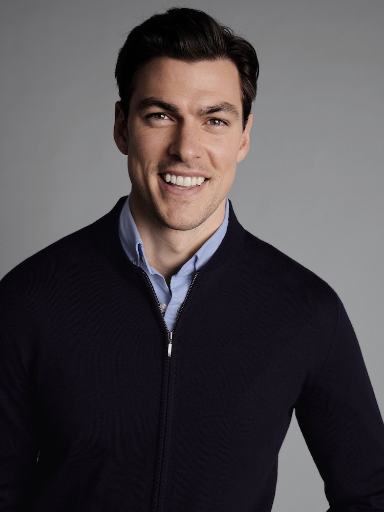 Charles Tyrwhitt Blue Blue Pure Merino Zip Up Bomber Jacket - Image 2 of 6