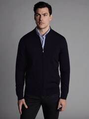 Charles Tyrwhitt Blue Blue Pure Merino Zip Up Bomber Jacket - Image 3 of 6