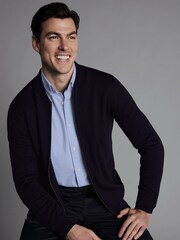 Charles Tyrwhitt Blue Blue Pure Merino Zip Up Bomber Jacket - Image 4 of 6