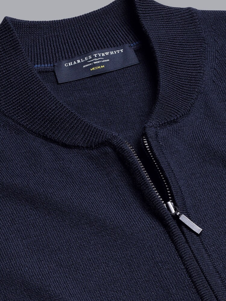 Charles Tyrwhitt Blue Blue Pure Merino Zip Up Bomber Jacket - Image 6 of 6