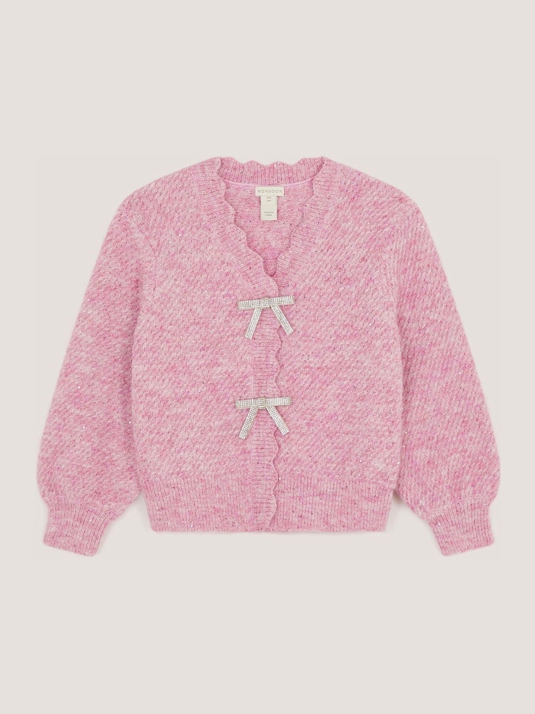 Monsoon Pink Sparkle Bow Scallop Cardigan - Image 1 of 2 Monsoon Pink Sparkle Bow Scallop Cardigan - Image 1 of 2