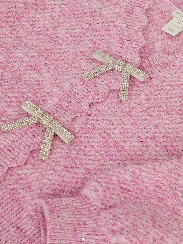 Monsoon Pink Sparkle Bow Scallop Cardigan - Image 2 of 2 Monsoon Pink Sparkle Bow Scallop Cardigan - Image 2 of 2