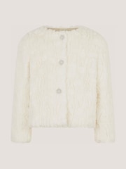 Monsoon Cream Cornelli Embroidered Faux Fur Jacket - Image 1 of 2