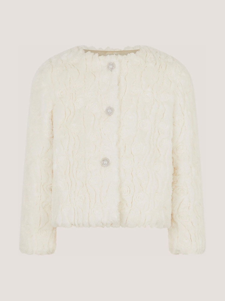 Monsoon Cream Cornelli Embroidered Faux Fur Jacket - Image 1 of 2 Monsoon Cream Cornelli Embroidered Faux Fur Jacket - Image 1 of 2