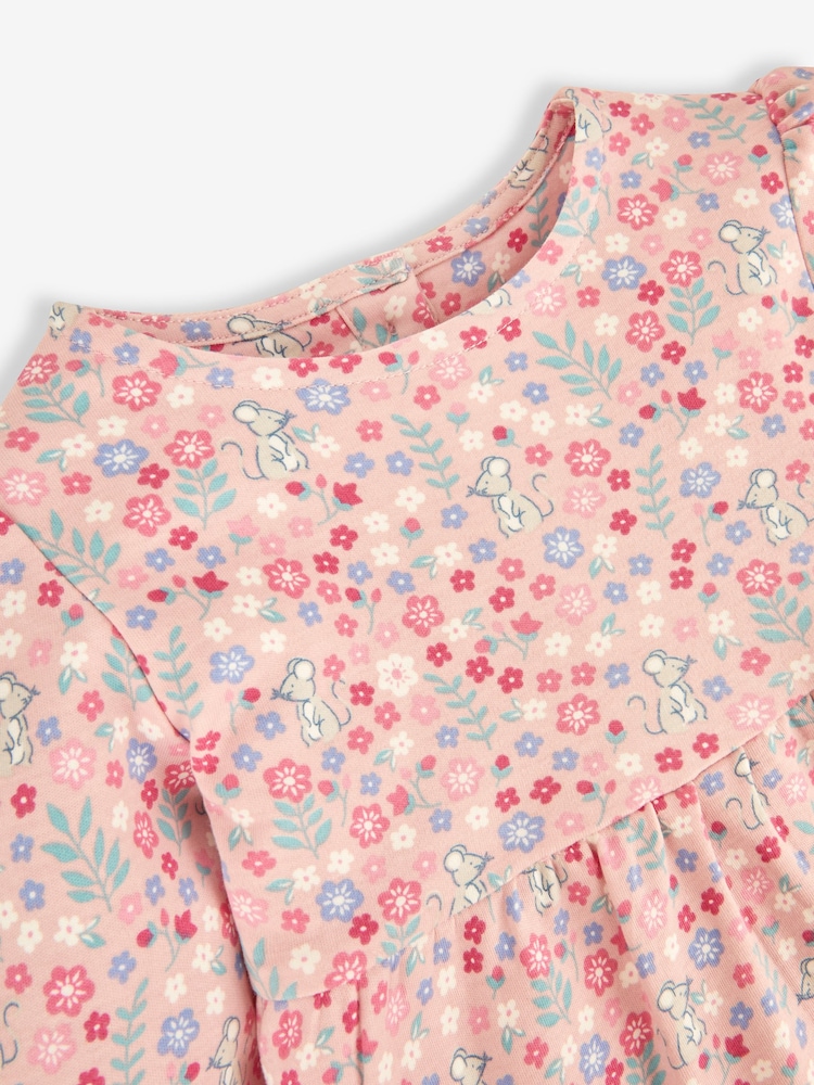JoJo Maman Bébé Pink Girls' Pretty Mouse Floral Tiered Dress - Image 2 of 3