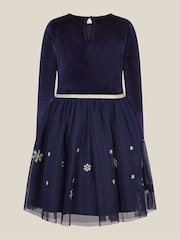 Monsoon Blue Christmas Market Scene Velvet Disco Dress - Image 4 of 5