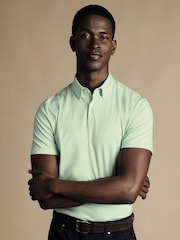 Charles Tyrwhitt Green 100% Cotton Plain Short Sleeve Jersey Polo Shirt - Image 1 of 5