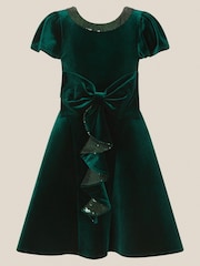 Monsoon Green Genevieve Sequin Bow Velvet Party Dress - Image 1 of 2