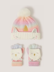 Monsoon Pink Unicorn Ombré Hat & Gloves Set - Image 1 of 2