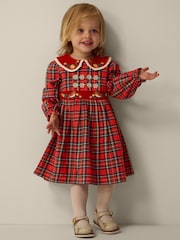 Monsoon Red Baby Robin Tartan Print Christmas Dress - Image 2 of 5