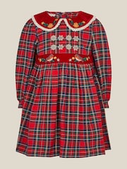 Monsoon Red Baby Robin Tartan Print Christmas Dress - Image 3 of 5