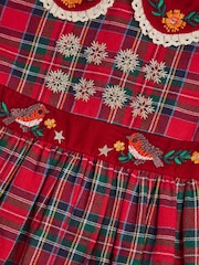Monsoon Red Baby Robin Tartan Print Christmas Dress - Image 5 of 5
