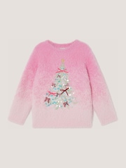 Monsoon Pink Embellished Christmas Tree Ombré Jumper - Image 1 of 2