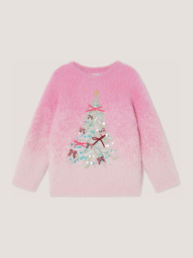 Monsoon Pink Embellished Christmas Tree Ombré Jumper - Image 1 of 2 Monsoon Pink Embellished Christmas Tree Ombré Jumper - Image 1 of 2